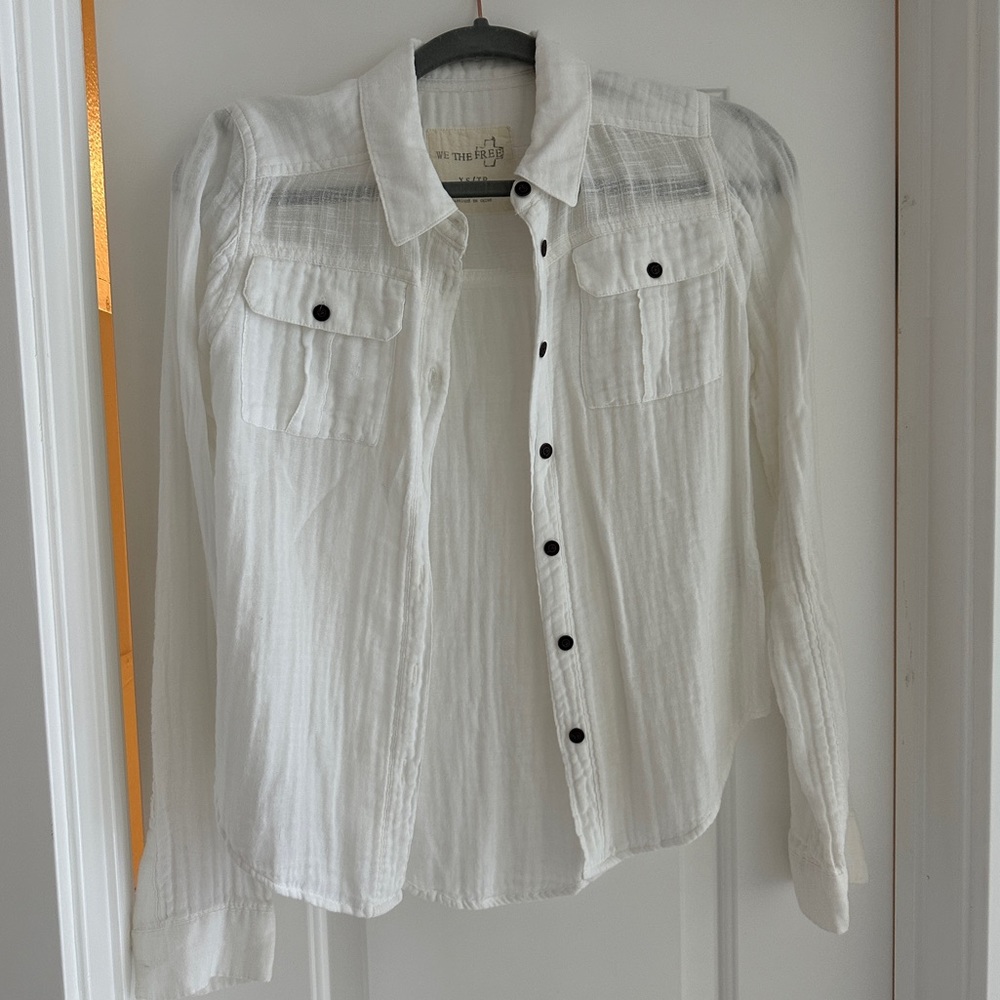 Free People White Button Up Overlay